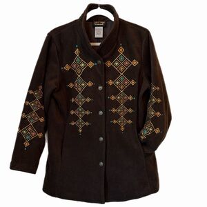 Bob Mackie Brown Jacket with Colorful Embroidery oversized small